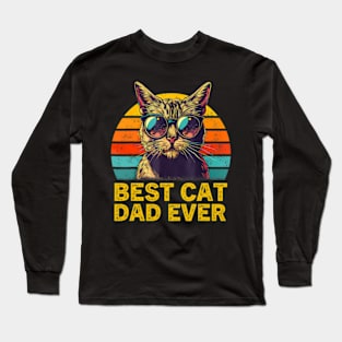 Retro Best Cat Dad Ever Shirt Funny Cat Dad Men Fathers Day Long Sleeve T-Shirt